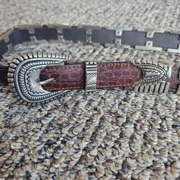 Genuine Brown Alligator Leather Silver Studded Belt Captiva Collect. Model #5950